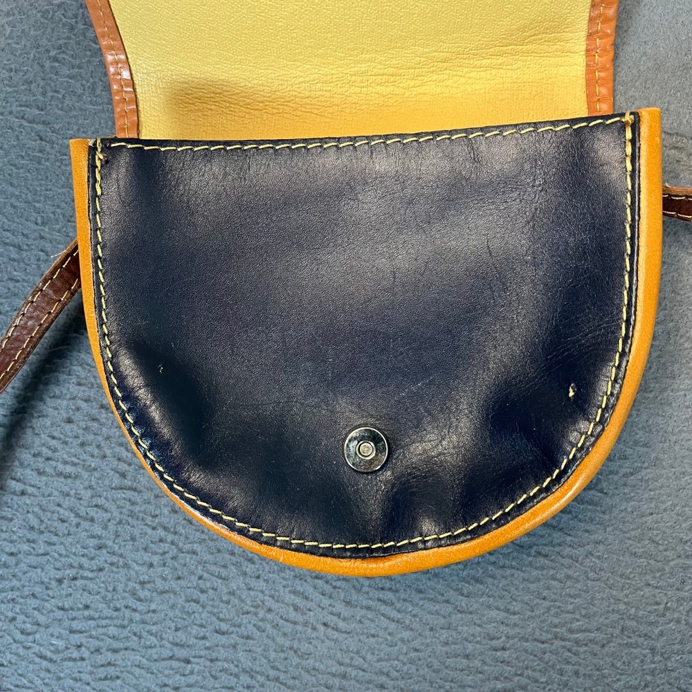 Vera Pelle Italian Multi Colorblock Leather Saddle Crossbody Bag Brown Blue Sm - Picture 4 of 10